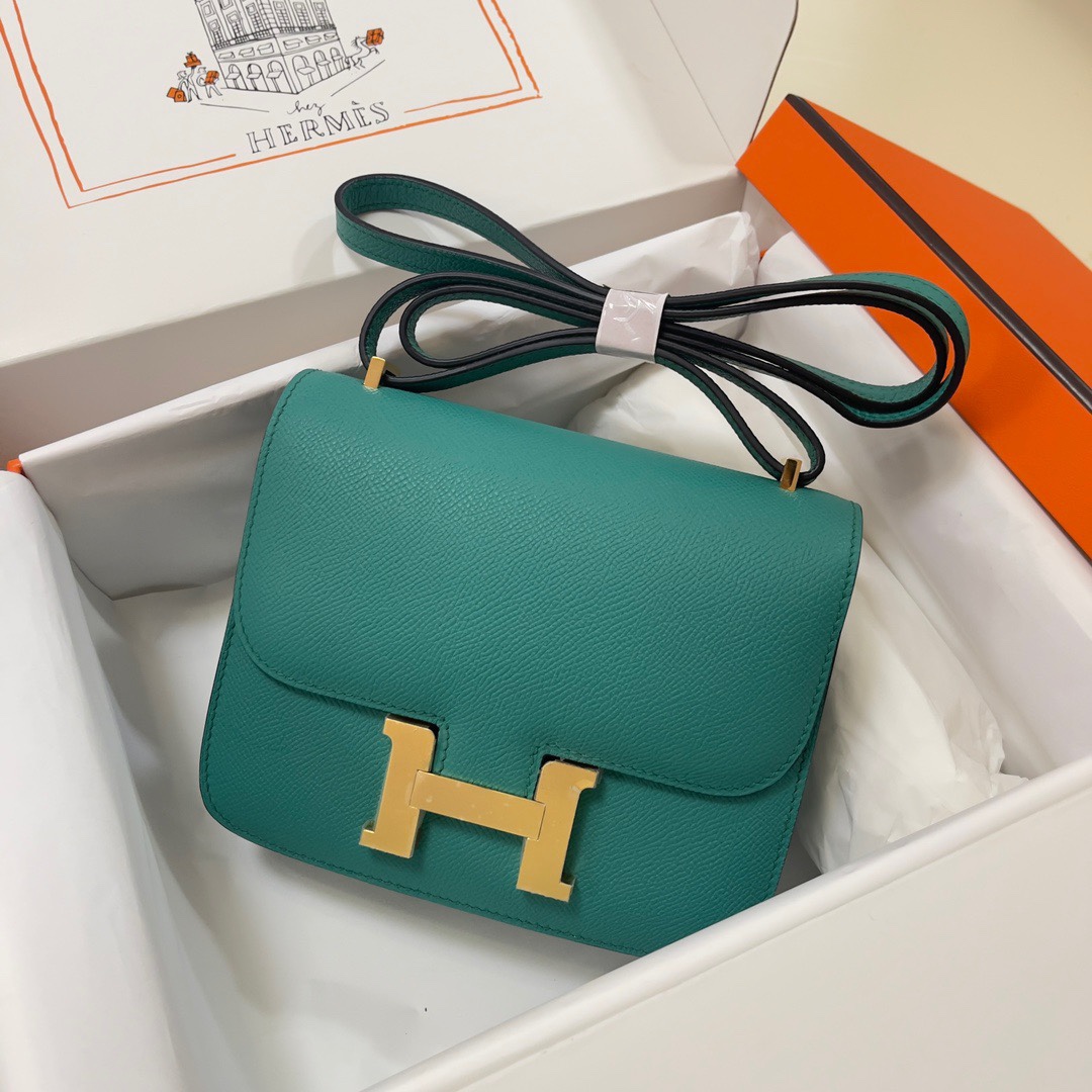 Hermes Constance 18 Mini Shoulder Bag In Vert Vertigo Epsom Leather